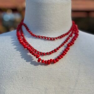 Vintage Red Beaded Necklace